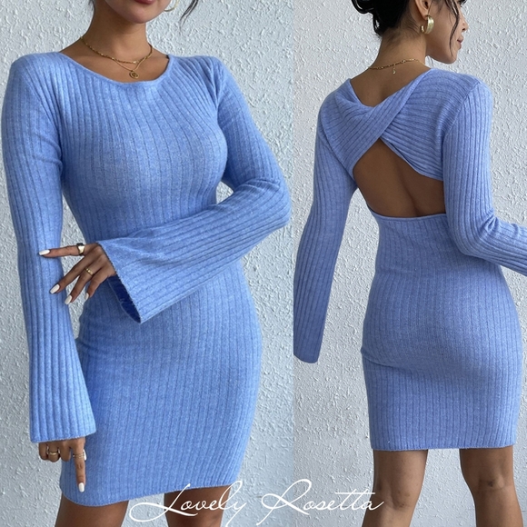 how to tape chest for backless dress Women's Ribbed Backless Sweater Dress with Long Sleeves in 3 Colors S-